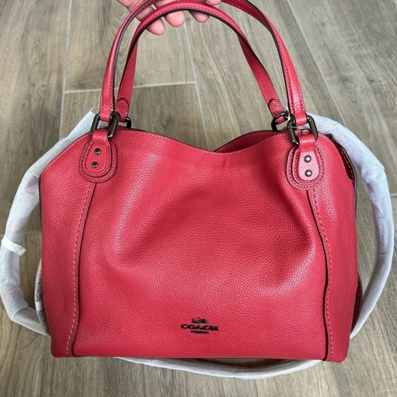 COACH NWT!! Edie 28 in Washed Red Pebble Leather Hobo Shoulder Bag # 57124 - Picture 8 of 16
